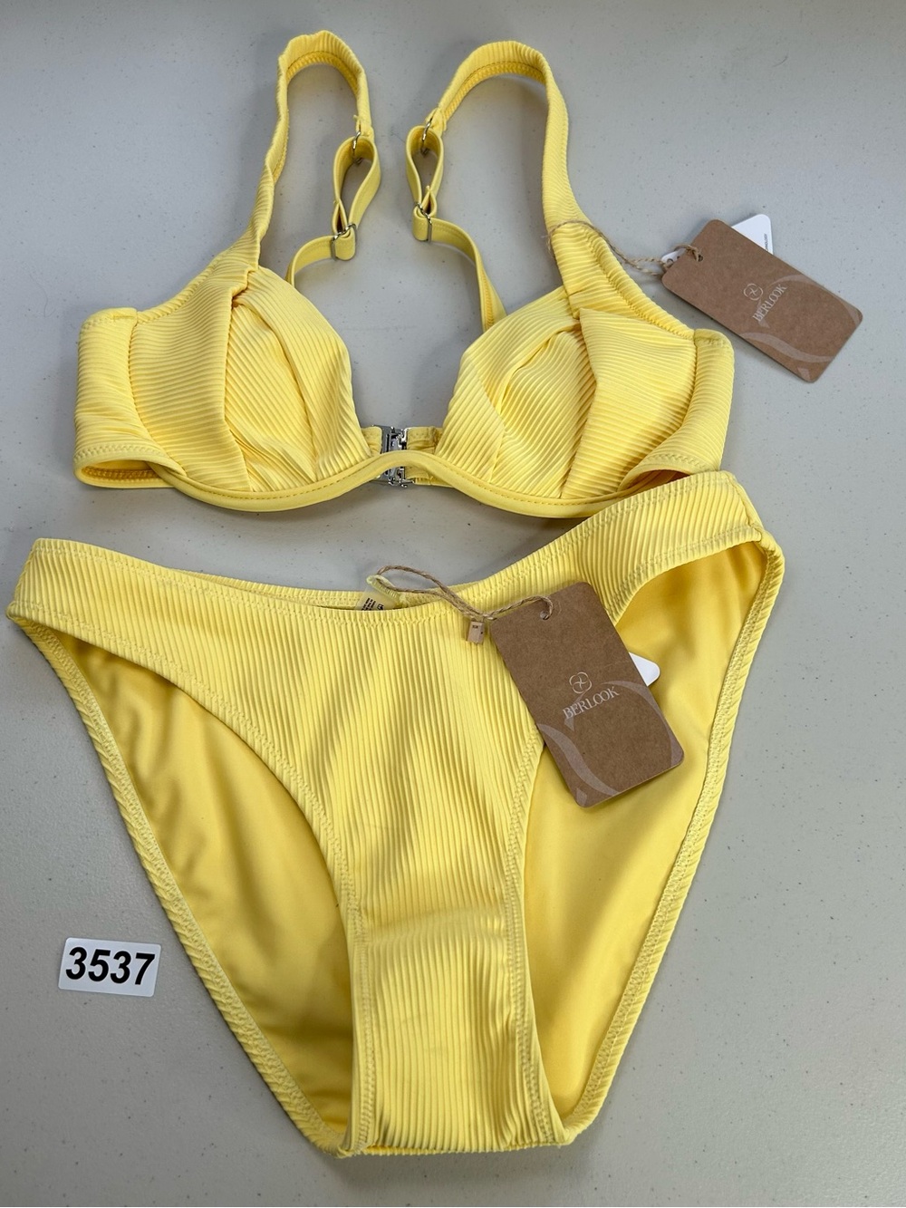 Berlook Bikini Set XS Yellow Underwire Top Ribbed New